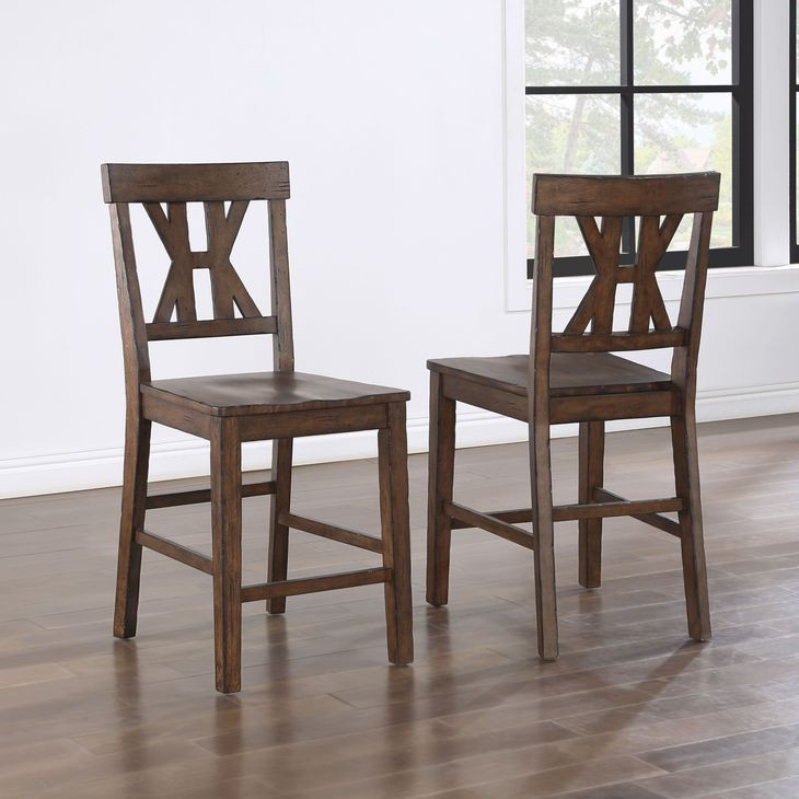 Auburn Dark Brown 24" Slat Back Counter Height Stool Set of 2