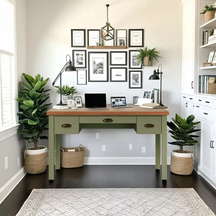 Vineyard Sage Green And Fruitwood Writing Home Office Set