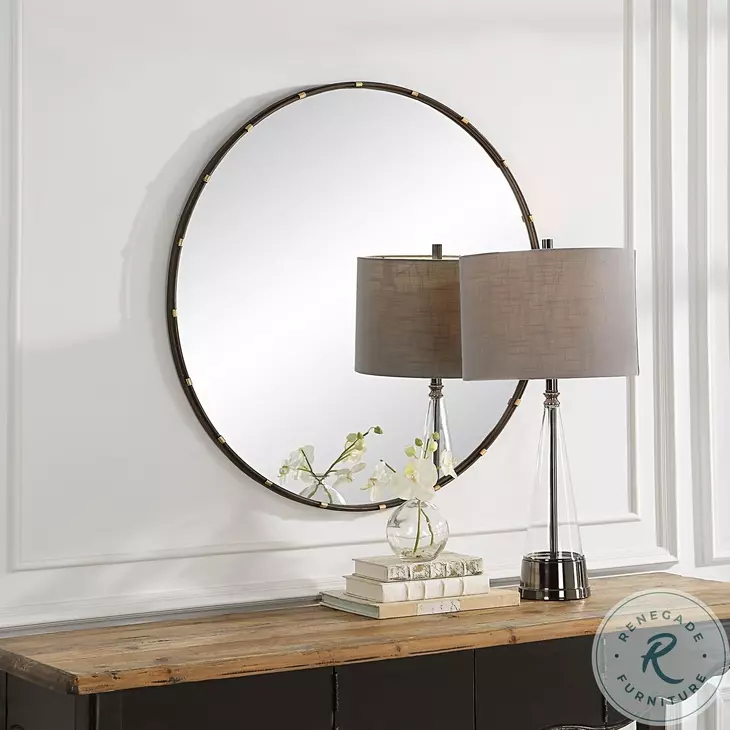 W00541 Rich Dark Bronze Mirror With Lightly Antiqued Gold Accents