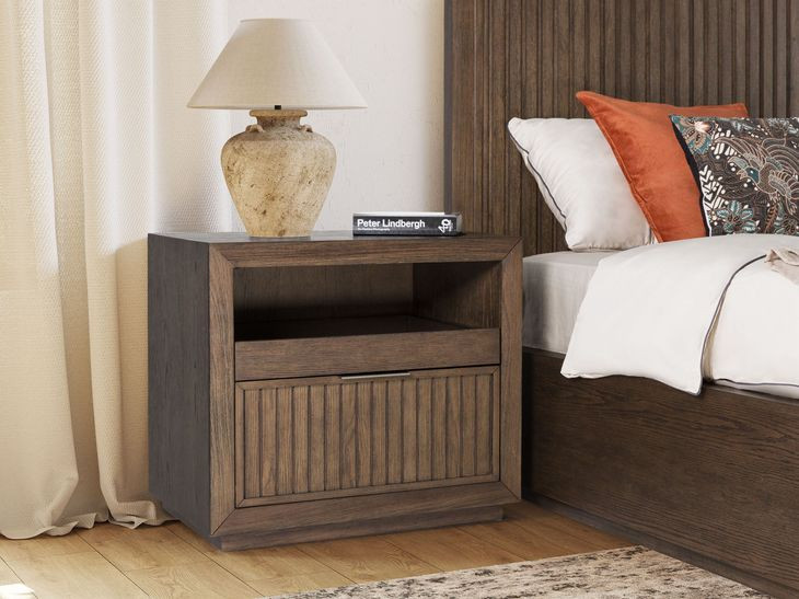 Athens Chocolate Brown 1 Drawer Open Nightstand with USB Charging