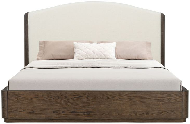 Athens Ivory and Chocolate Performance Fabric King Upholstered Panel Bed