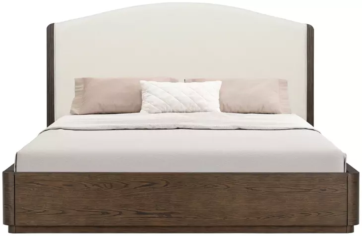 Athens Ivory and Chocolate Performance Fabric King Upholstered Panel Bed