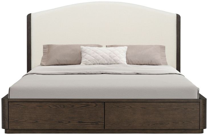Athens Ivory and Chocolate Performance Fabric King Upholstered Storage Panel Bed