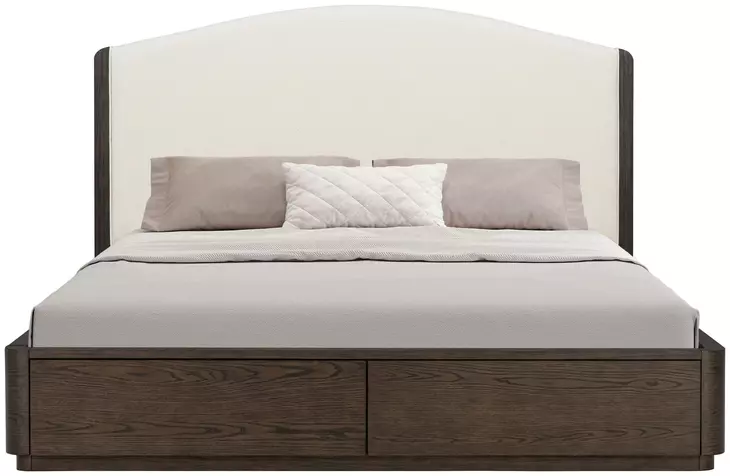 Athens Ivory and Chocolate Performance Fabric King Upholstered Storage Panel Bed