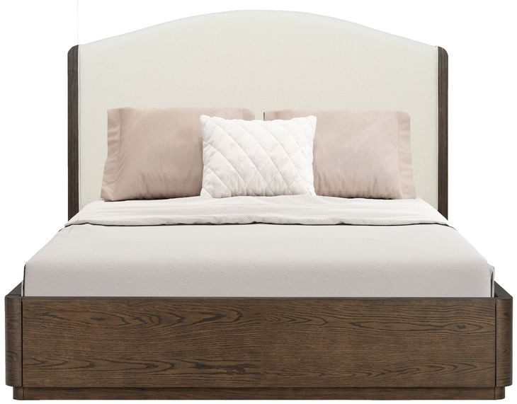 Athens Ivory and Chocolate Performance Fabric Queen Upholstered Panel Bed