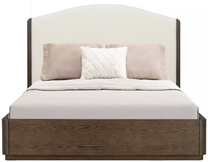 Athens Ivory and Chocolate Performance Fabric Queen Upholstered Panel Bed