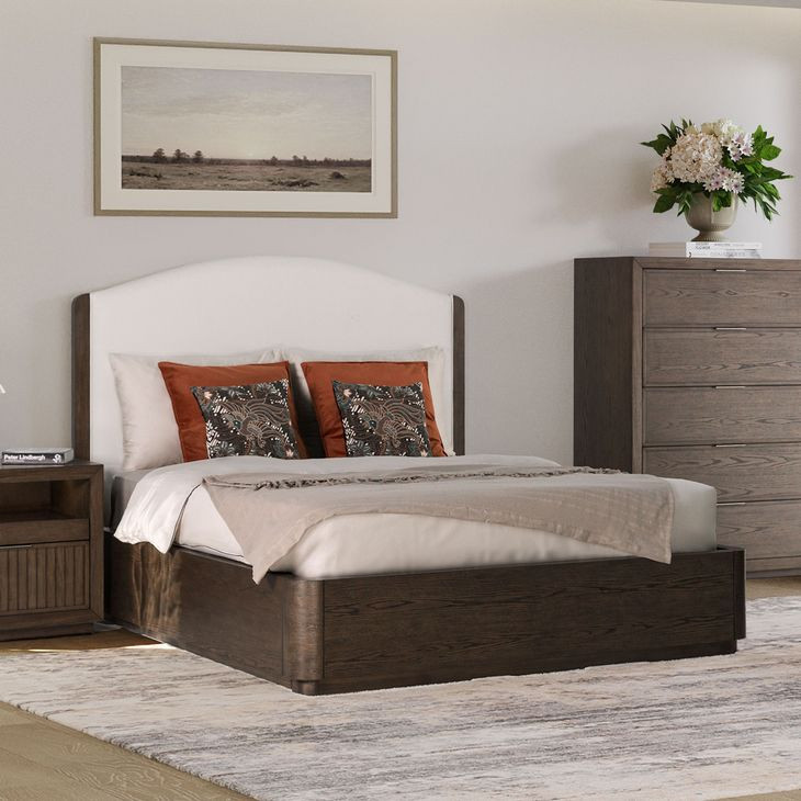 Athens Ivory and Chocolate Performance Fabric Queen Upholstered Panel Bed