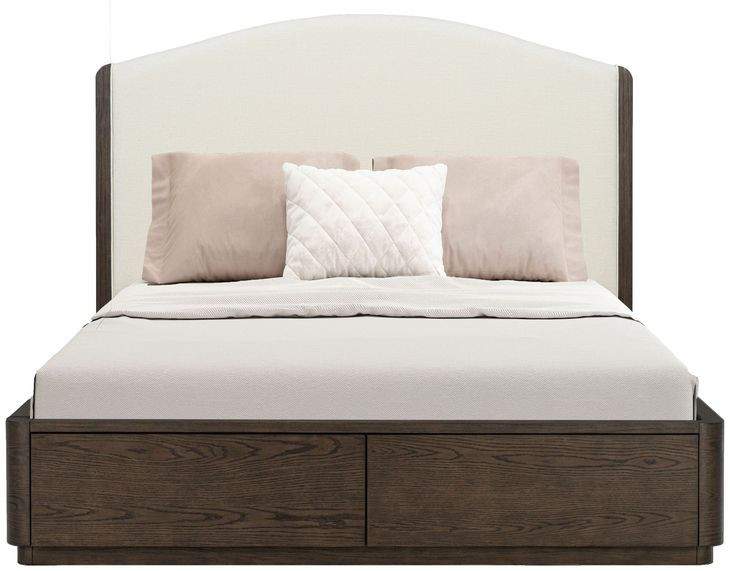 Athens Ivory and Chocolate Performance Fabric Queen Upholstered Storage Panel Bed