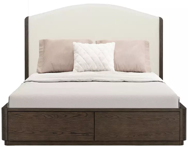 Athens Ivory and Chocolate Performance Fabric Queen Upholstered Storage Panel Bed