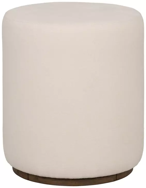 Lyra Cream Upholstered Round Pouf Ottoman