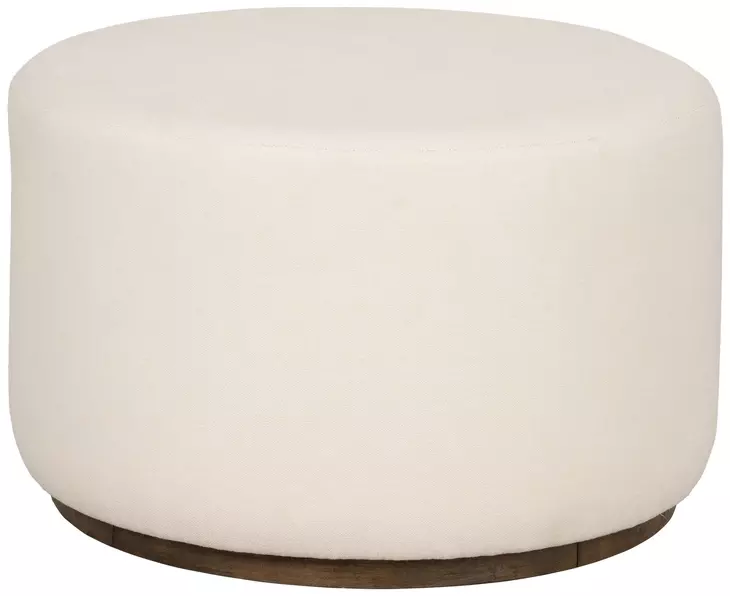 Lyra Ivory Upholstered Round Pouf Ottoman