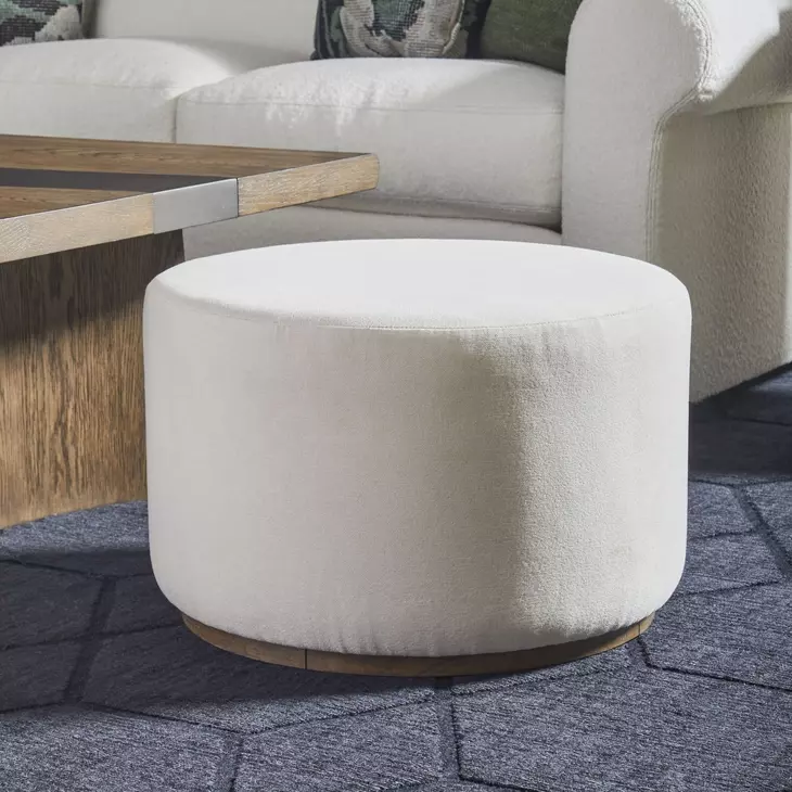 Lyra Ivory Upholstered Round Pouf Ottoman