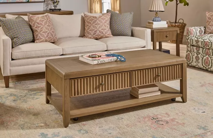 Reed Driftwood Oak Rectangular Coffee Table with Casters