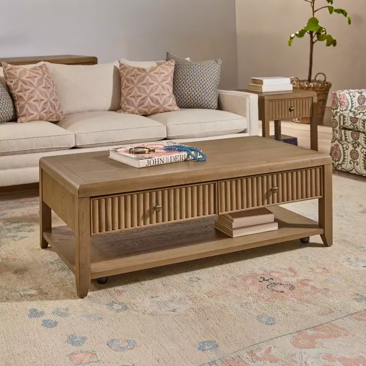 Reed Driftwood Oak Rectangular Coffee Table with Casters