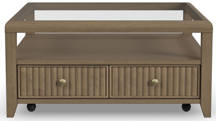 Reed Driftwood Oak Square Glass Top Coffee Table with Casters