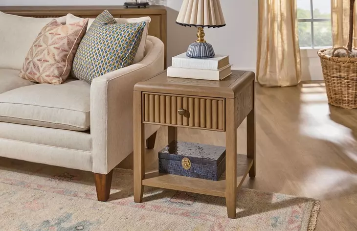 Reed Driftwood Oak Square Chairside Table