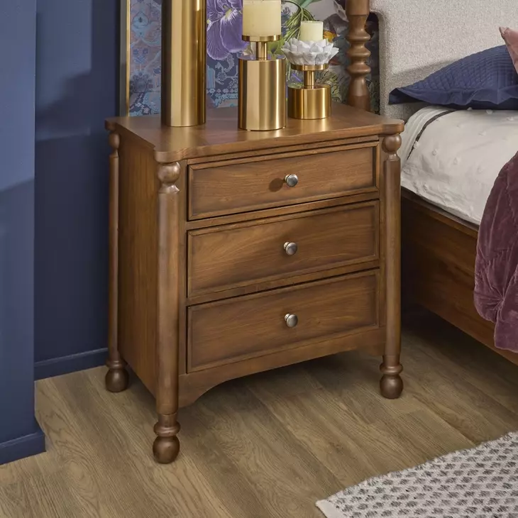Azalea Walnut 3 Drawer Nightstand with USB Charging