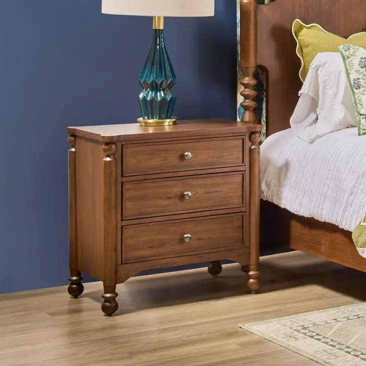 Azalea Walnut 3 Drawer Nightstand with USB Charging