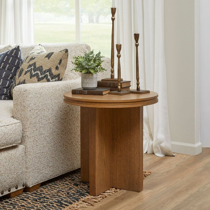 Waterfall Light Oak Round End Table