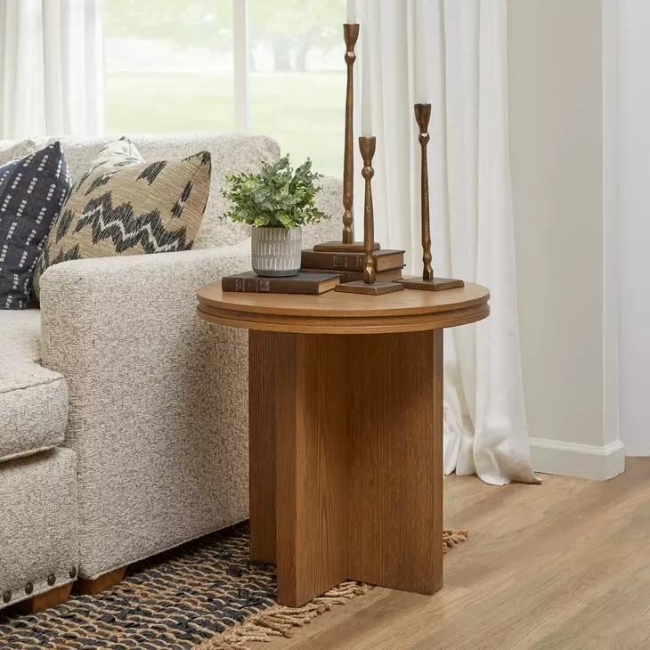 Waterfall Light Oak Round End Table