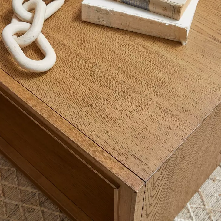 Waterfall Light Oak Rectangular Coffee Table with Casters