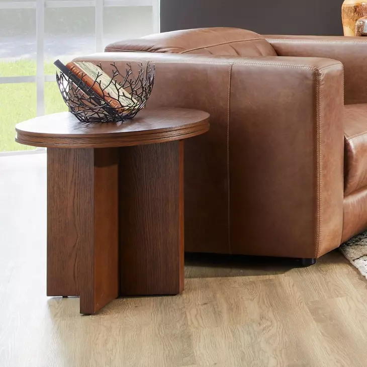 Waterfall Walnut Brown Round End Table