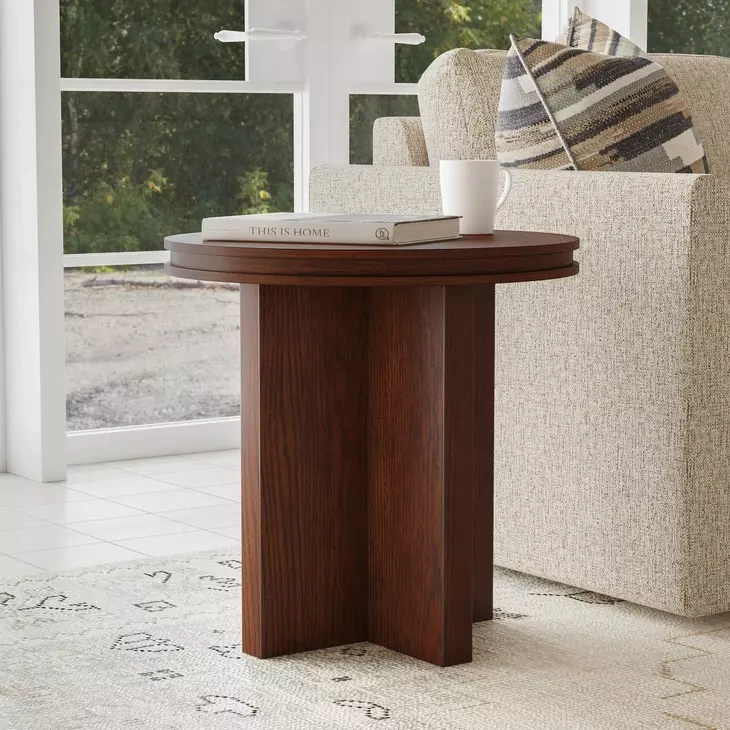 Waterfall Walnut Brown Round End Table