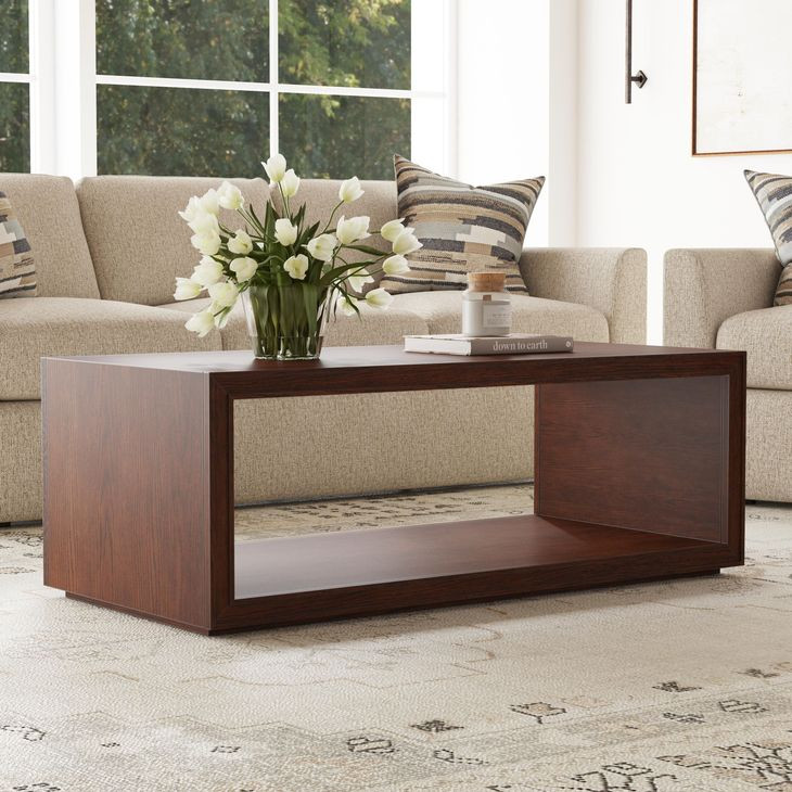 Waterfall Dark Brown Rectangular Coffee Table with Casters