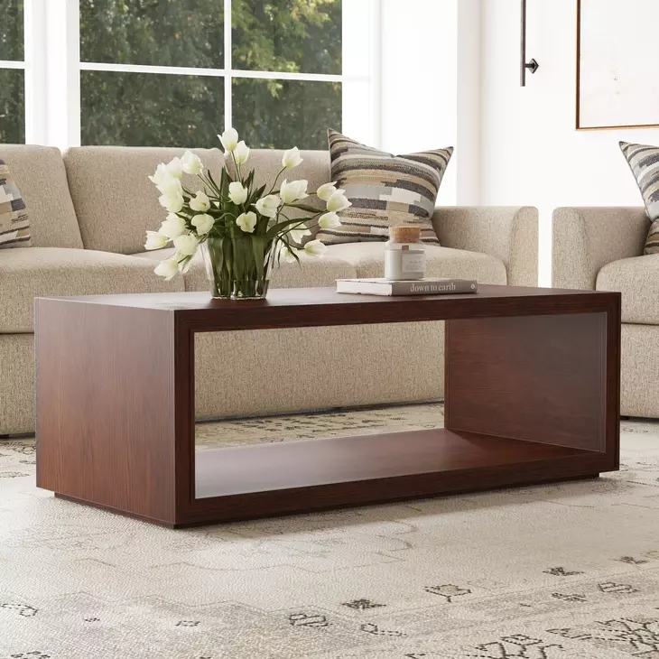Waterfall Dark Brown Rectangular Coffee Table with Casters