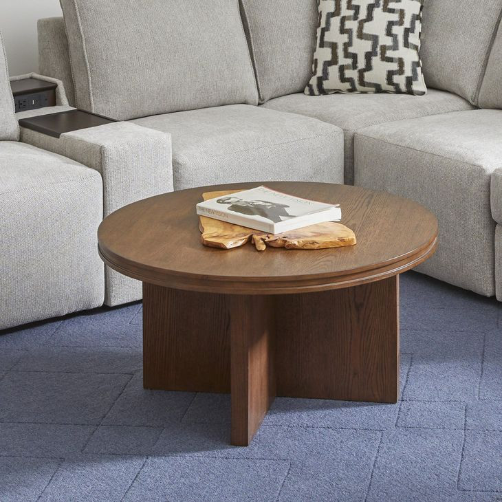 Waterfall Walnut Brown Round Coffee Table