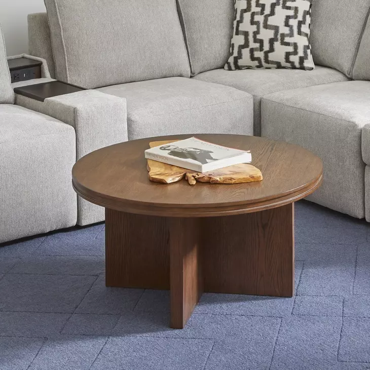 Waterfall Walnut Brown Round Coffee Table