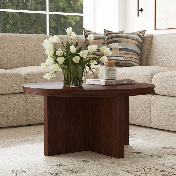 Waterfall Walnut Brown Round Occasional Table Set