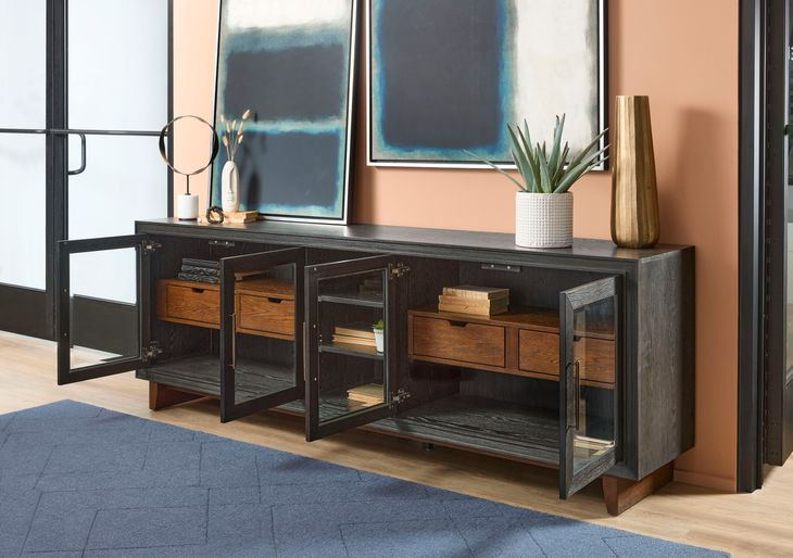 Waterfall Deep Ebony and Brown 92" TV Stand with USB Charging