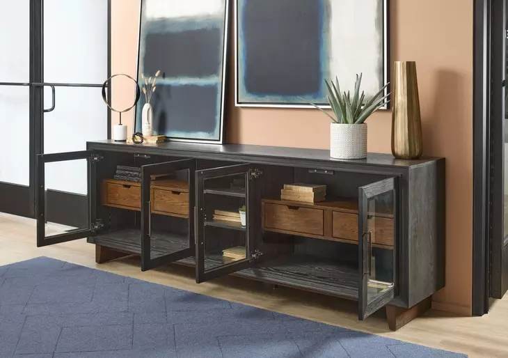 Waterfall Deep Ebony and Brown 92" TV Stand with USB Charging