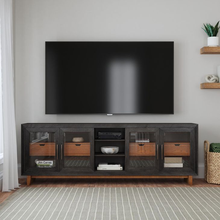 Waterfall Deep Ebony and Brown 92" TV Stand with USB Charging