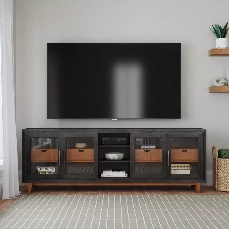 Waterfall Deep Ebony and Brown 92" TV Stand with USB Charging