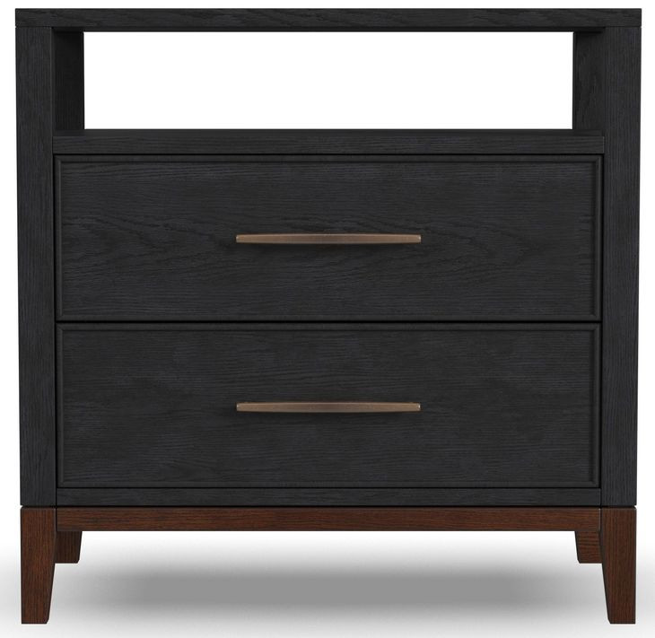 Waterfall Deep Ebony and Dark Brown 2 Drawer Open Nightstand with USB Charging