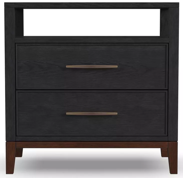 Waterfall Deep Ebony and Dark Brown 2 Drawer Open Nightstand with USB Charging