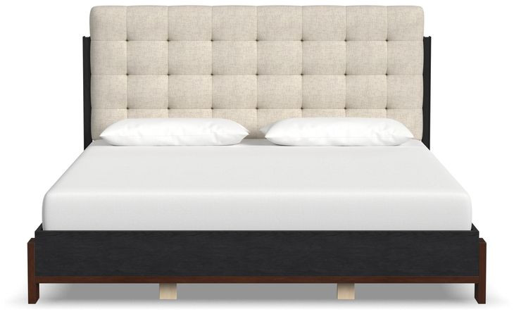 Waterfall Cream and Deep Ebony Performance Fabric King Upholstered Panel Bed