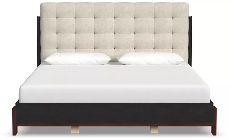 Waterfall Cream and Deep Ebony Performance Fabric King Upholstered Panel Bed
