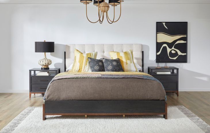 Waterfall Cream and Deep Ebony Performance Fabric Upholstered Panel Bedroom Set