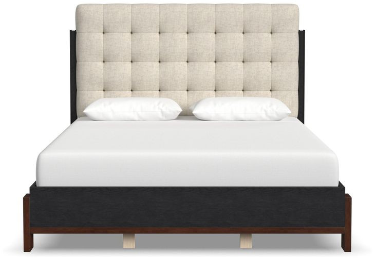 Waterfall Cream and Deep Ebony Performance Fabric Queen Upholstered Panel Bed