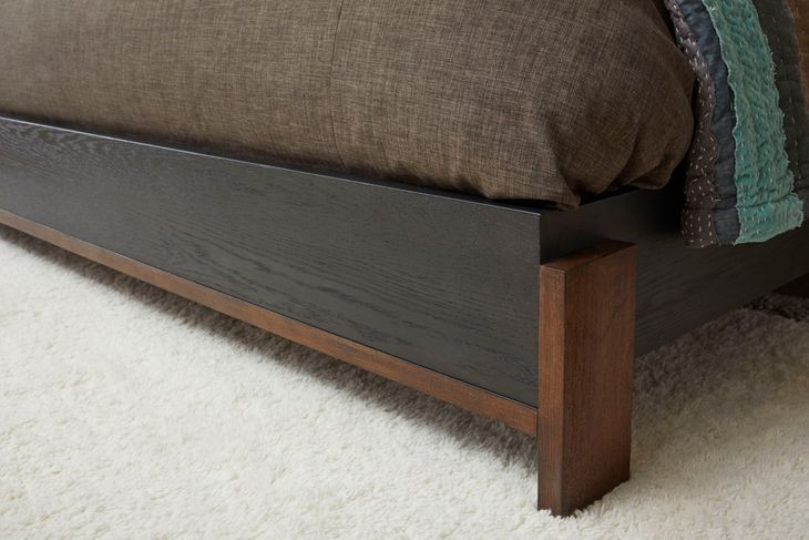 Waterfall Cream and Deep Ebony Performance Fabric Queen Upholstered Panel Bed