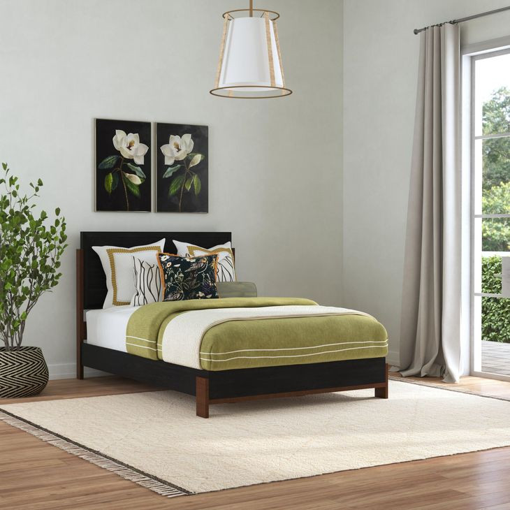 Waterfall Dark Brown and Deep Ebony Queen Panel Bed