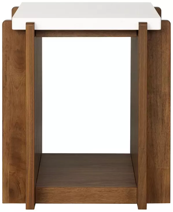 Lincoln White and Walnut Rectangular Stone Top End Table