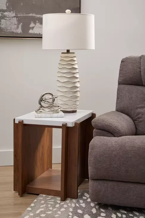 Lincoln White and Walnut Rectangular Stone Top End Table