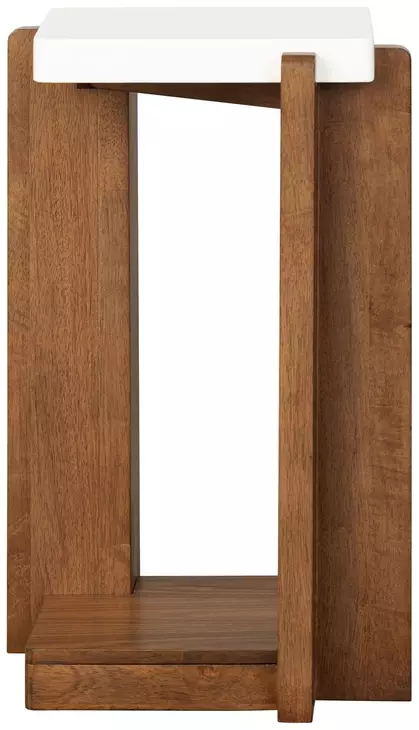 Lincoln Walnut and White Square Stone Top Accent Table