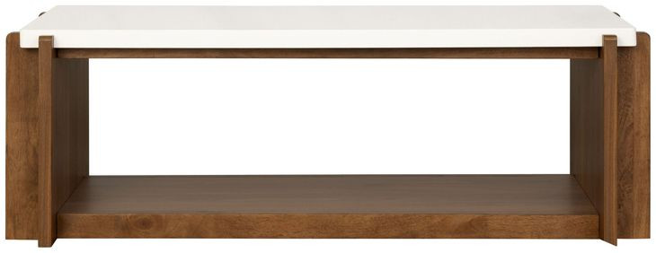 Lincoln White and Walnut Rectangular Stone Top Coffee Table with Casters
