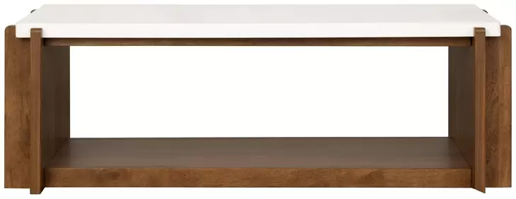 Lincoln White and Walnut Rectangular Stone Top Occasional Table Set with Casters