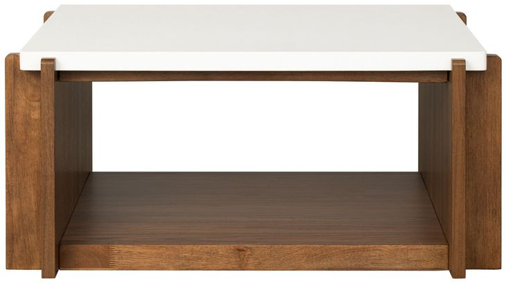 Lincoln White and Walnut Square Stone Top Occasional Table Set with Casters